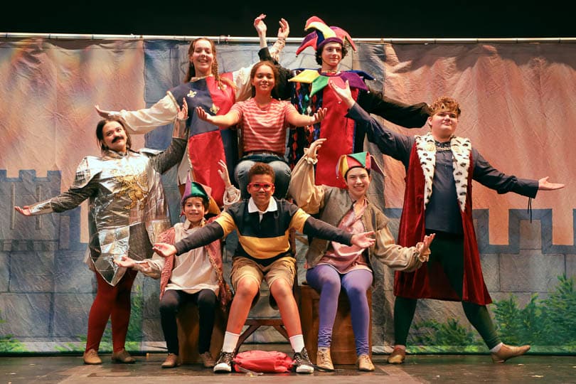 The cast of BTG PLAYS! 2022-23 Touring Show, Magic Tree House The Knight at Dawn. Photo by Jacey Rae Russell.