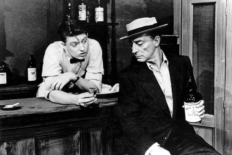 Frank Buxton and Buster Keaton in Three Men on a Horse, 1949.